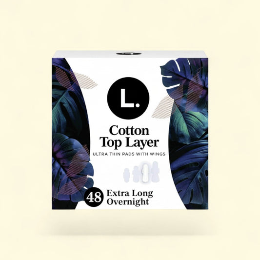 Treatspree L. Ultra Thin Pads with wings, 48 ct, organic cotton top layer, extra long for overnight absorbency.