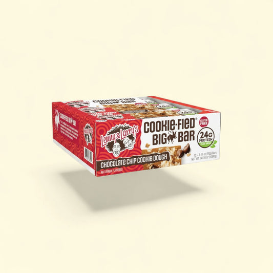 Treatspree Lenny & Larry's Big Bar, Chocolate Chip Cookie Dough flavor, gluten-free, 24g plant-based protein bar.