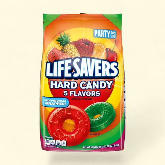 Treatspree LIFE SAVERS Hard Candy, 50 oz Party Size bag with 5 fruit flavors: cherry, raspberry, watermelon, orange, pineapple. Individually wrapped.