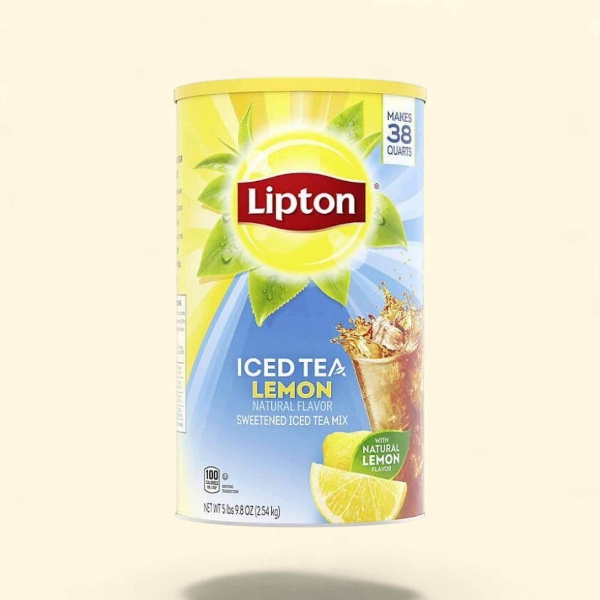 Treatspree Lipton Sweetened Iced Tea with Lemon Mix canister, makes 38 quarts. Refreshing beverage with natural lemon flavor.