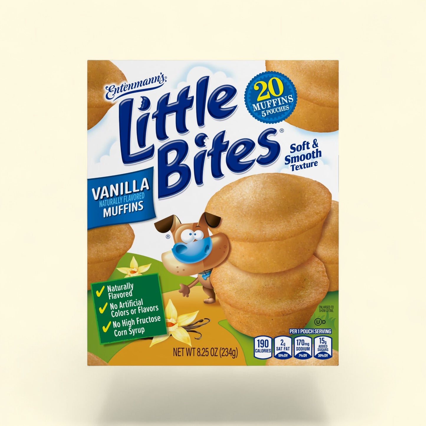 Treatspree Little Bites Vanilla Muffins, 5 pouches of 20 mini muffins, soft & smooth texture, naturally flavored, no artificial colors or flavors, no high fructose corn syrup.