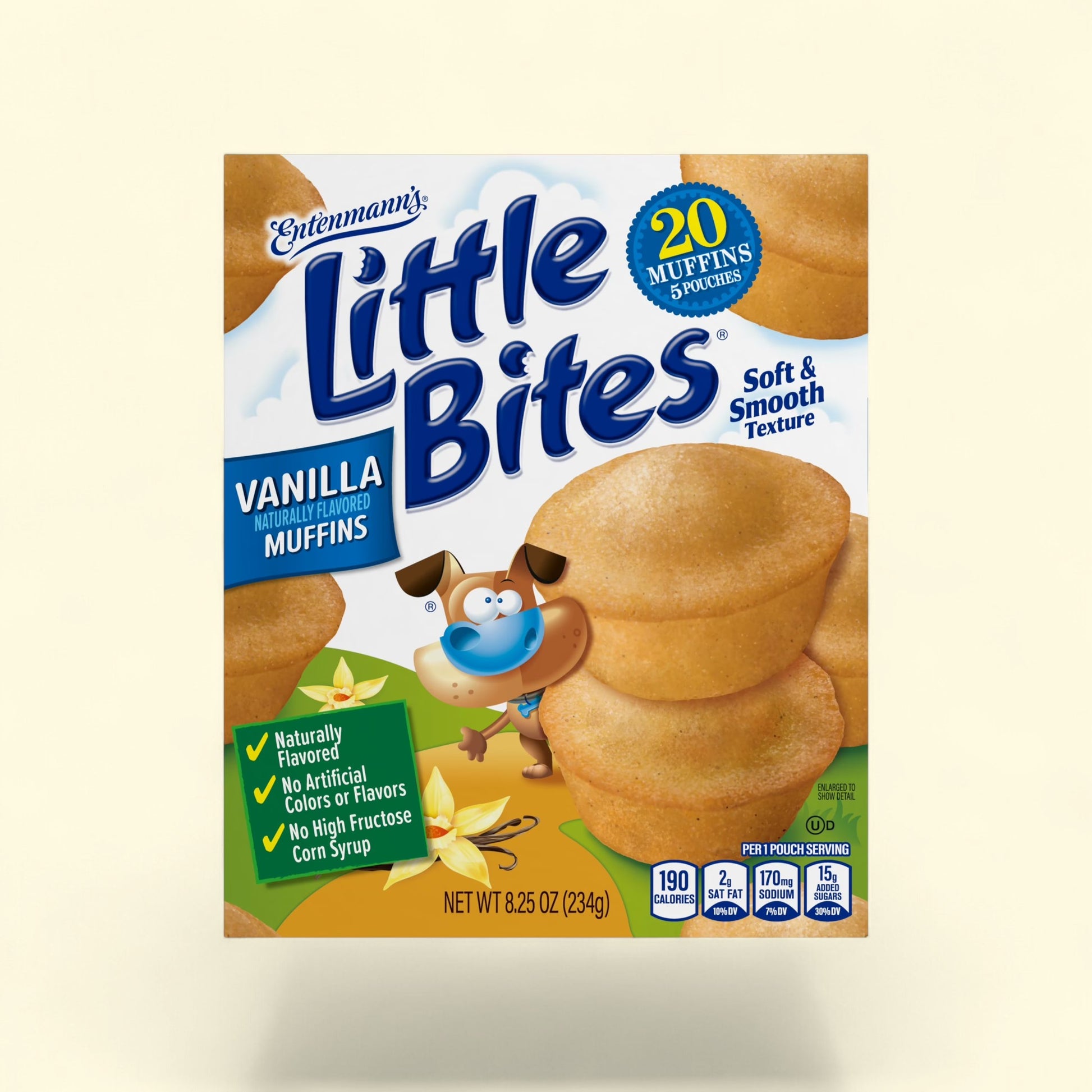 Treatspree Little Bites Vanilla Muffins, 5 pouches of 20 mini muffins, soft & smooth texture, naturally flavored, no artificial colors or flavors, no high fructose corn syrup.