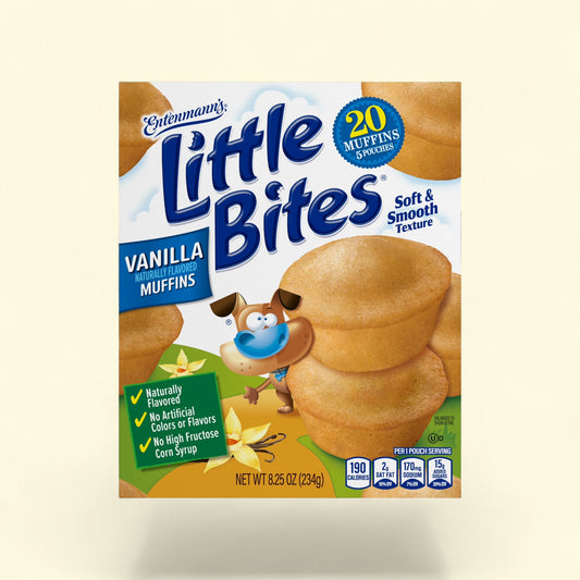 Treatspree Little Bites Vanilla Muffins, 5 pouches of 20 mini muffins, soft & smooth texture, naturally flavored, no artificial colors or flavors, no high fructose corn syrup.