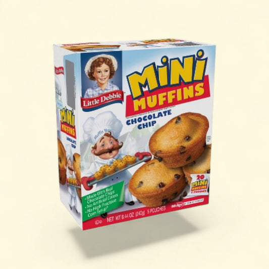 Treatspree Little Debbie Chocolate Chip Mini Muffins, 20 mini muffins in 5 pouches, made with real chocolate chips.