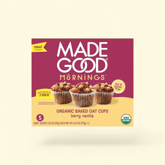 Treatspree MadeGood Berry Vanilla Oat Cups, organic baked oat cups with berries and vanilla chips, nut & gluten free.