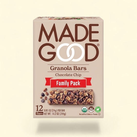 Treatspree MadeGood Chocolate Chip Granola Bars Family Pack, gluten-free, nut-free, organic, with dark chocolate chips.