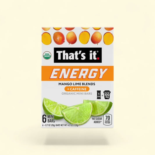 Treatspree That's It. Mango Lime Blends Energy Bars, 6 mini bars, organic, caffeine, no sugar added, 70 calories per bar.