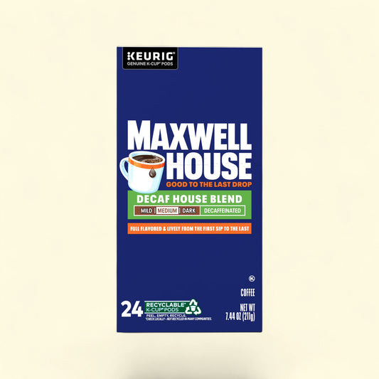 Treatspree Maxwell House Decaf House Blend K-Cup Pods, medium roast, 24 count, recyclable pods.