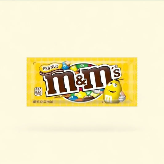 Treatspree M&M's Peanut Milk Chocolate Candy, 1.74 oz bag with colorful candy shells and a yellow M&M character.