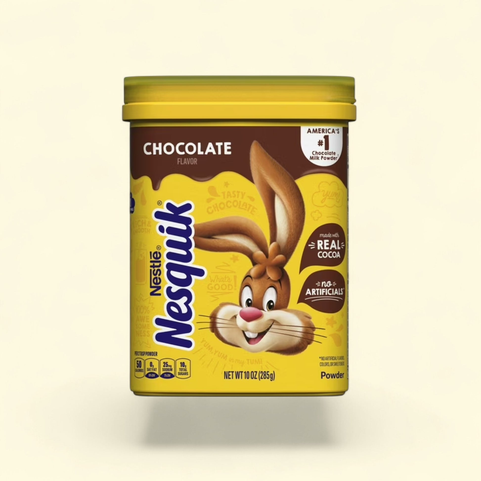 Treatspree Nesquik Chocolate Flavor Powder canister with the Nesquik bunny mascot. Made with real cocoa, no artificials.