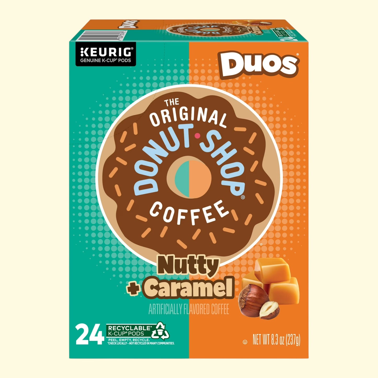 Treatspree The Original Donut Shop Duos Nutty + Caramel medium roast K-Cup coffee pods, 24 count.