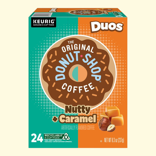 Treatspree The Original Donut Shop Duos Nutty + Caramel medium roast K-Cup coffee pods, 24 count.