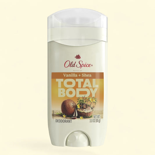 Treatspree Old Spice Total Body Deodorant for Men, Vanilla + Shea scent, 3oz stick. Aluminum-free formula.