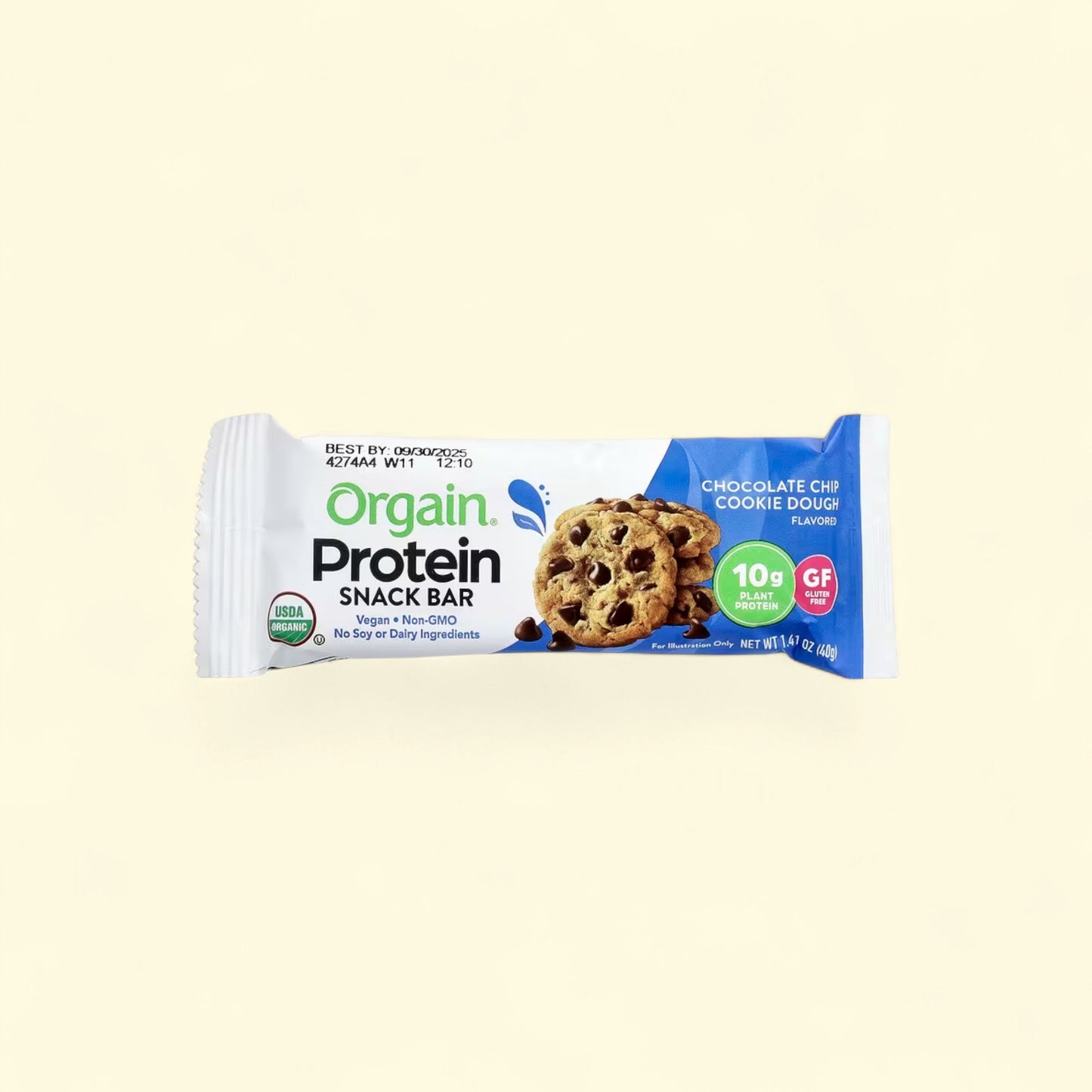Treatspree Orgain Organic Vegan Protein Bar, Chocolate Chip Cookie Dough flavor, 10g plant protein, gluten-free.