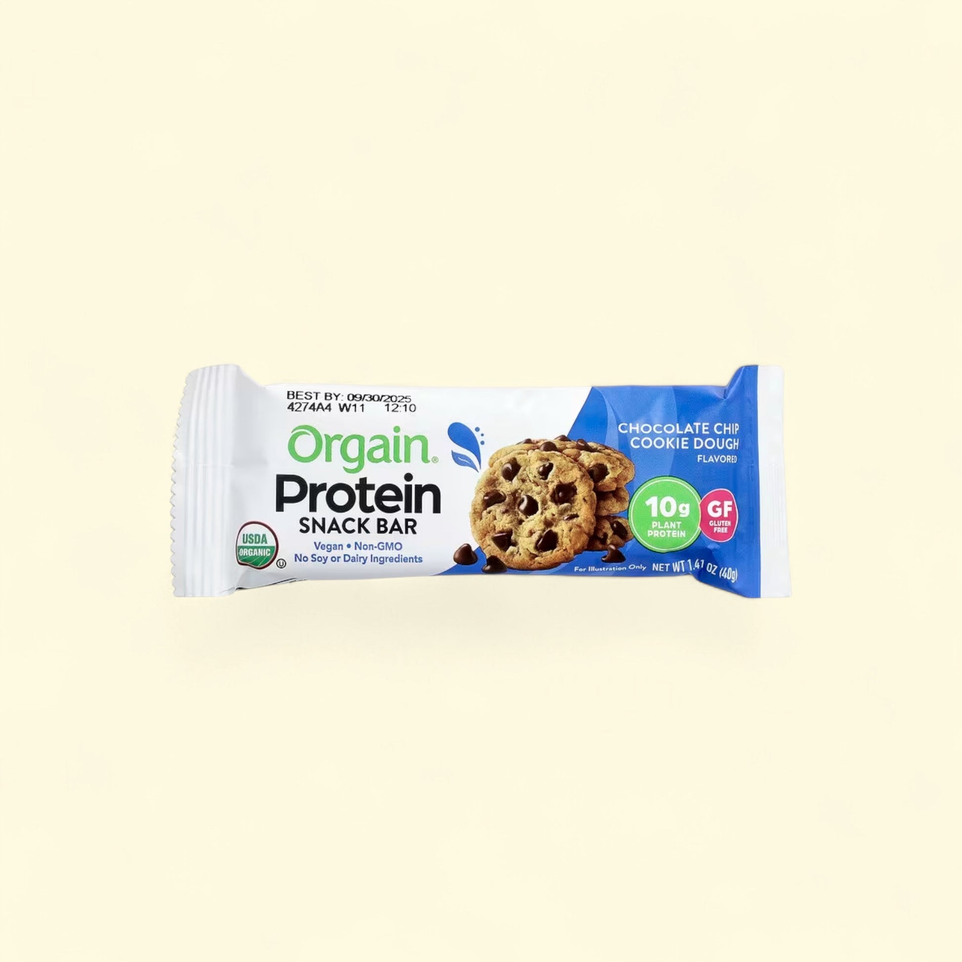Treatspree Orgain Organic Vegan Protein Bar, Chocolate Chip Cookie Dough flavor, 10g plant protein, gluten-free.