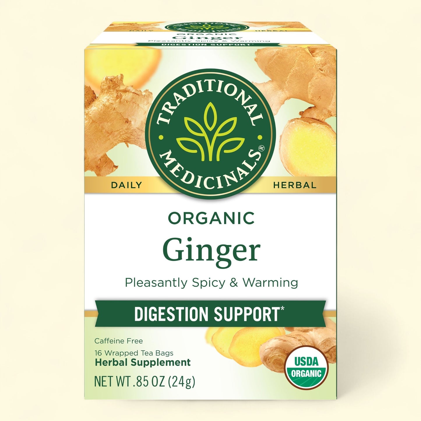 Treatspree Traditional Medicinals Organic Ginger Tea, 16 bags. Caffeine-free herbal supplement for digestion support.