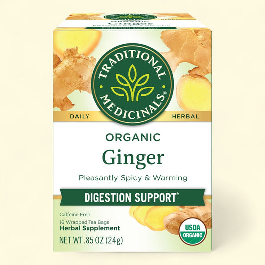 Treatspree Traditional Medicinals Organic Ginger Tea, 16 bags. Caffeine-free herbal supplement for digestion support.