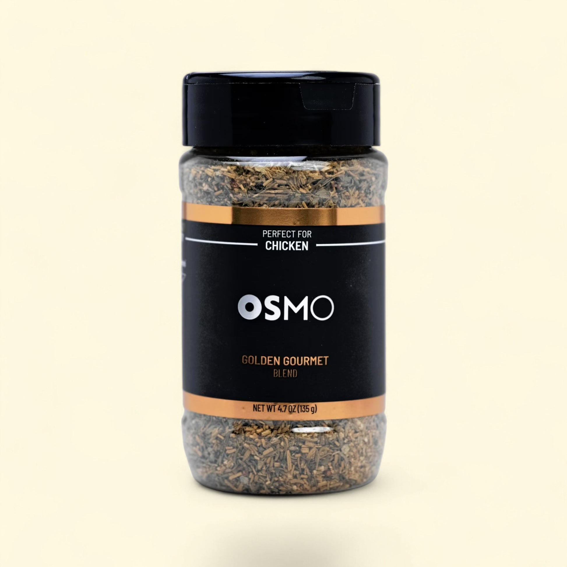 Treatspree Osmo Golden Gourmet Blend for Chicken, a 4.7 oz seasoning with herbs and a black cap.