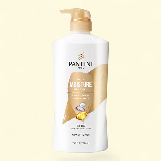 Treatspree Pantene Pro-V Daily Moisture Renewal Conditioner bottle with pump, 25.1 fl oz. White bottle with gold accents.