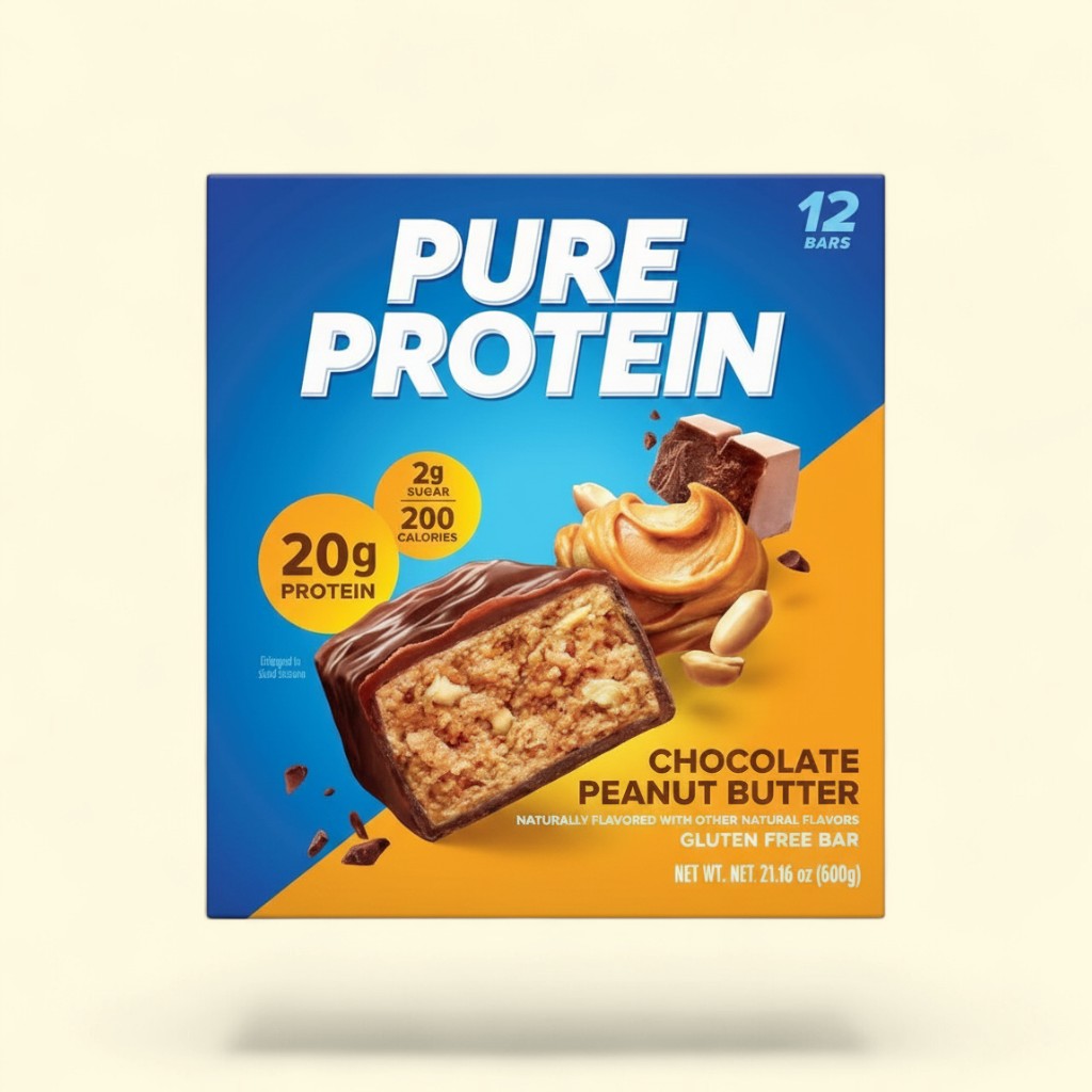 Treatspree Pure Protein Chocolate Peanut Butter bar with 20g protein and 2g sugar. Gluten-free.