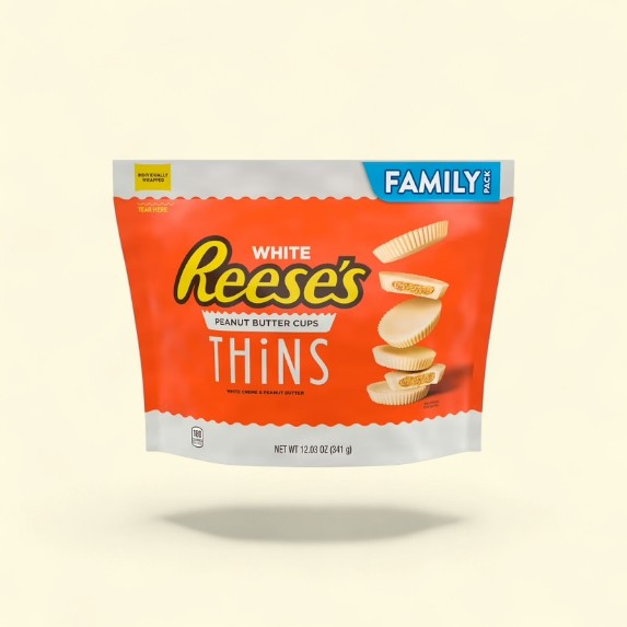 Treatspree Reese's Thins White Creme Peanut Butter Cups Candy, 12.03 oz Family Pack. Individually wrapped thin peanut butter cups with white creme.