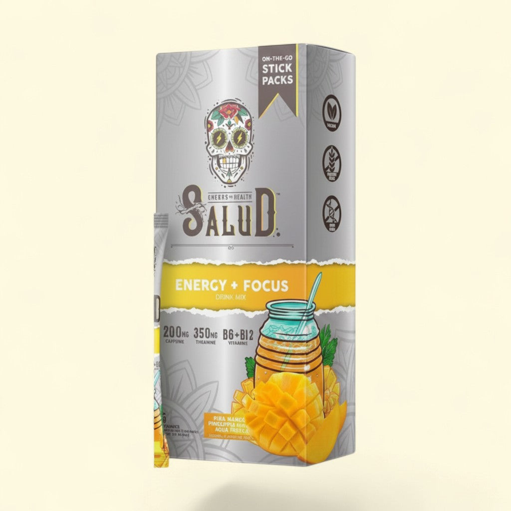 Treatspree Salud Energy + Focus Drink Mix, 6pk. Pina Mango Pineapple Mango flavor. Vegan, gluten-free, non-GMO.