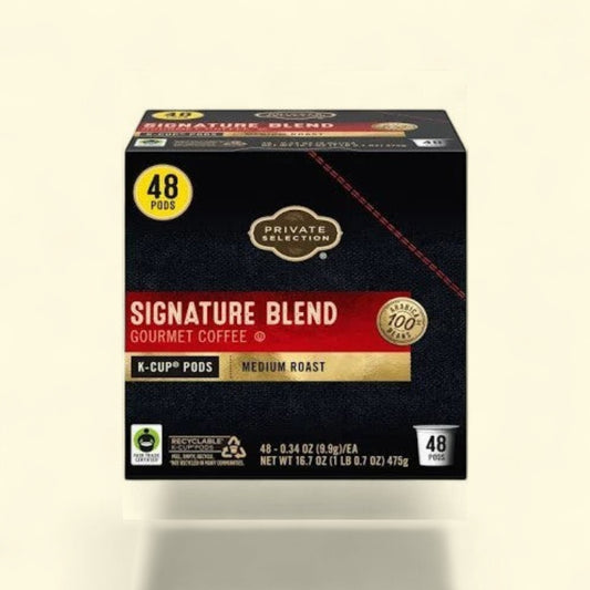 Treatspree Private Selection Signature Blend medium roast K-Cup pods, 48 count, made with 100% arabica beans.