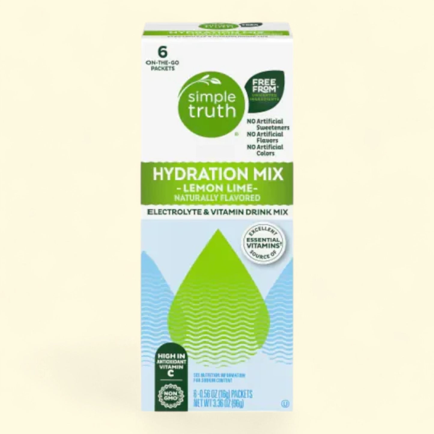 Treatspree Simple Truth Hydration Mix Lemon Lime electrolyte & vitamin drink mix packets, 6 count. Free from artificial ingredients.