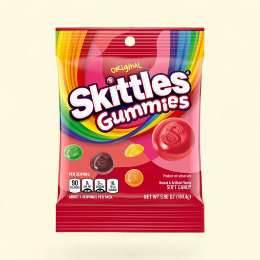 Treatspree Original Skittles Gummies 5.8 oz bag featuring strawberry, orange, grape, lemon, and green apple flavors.