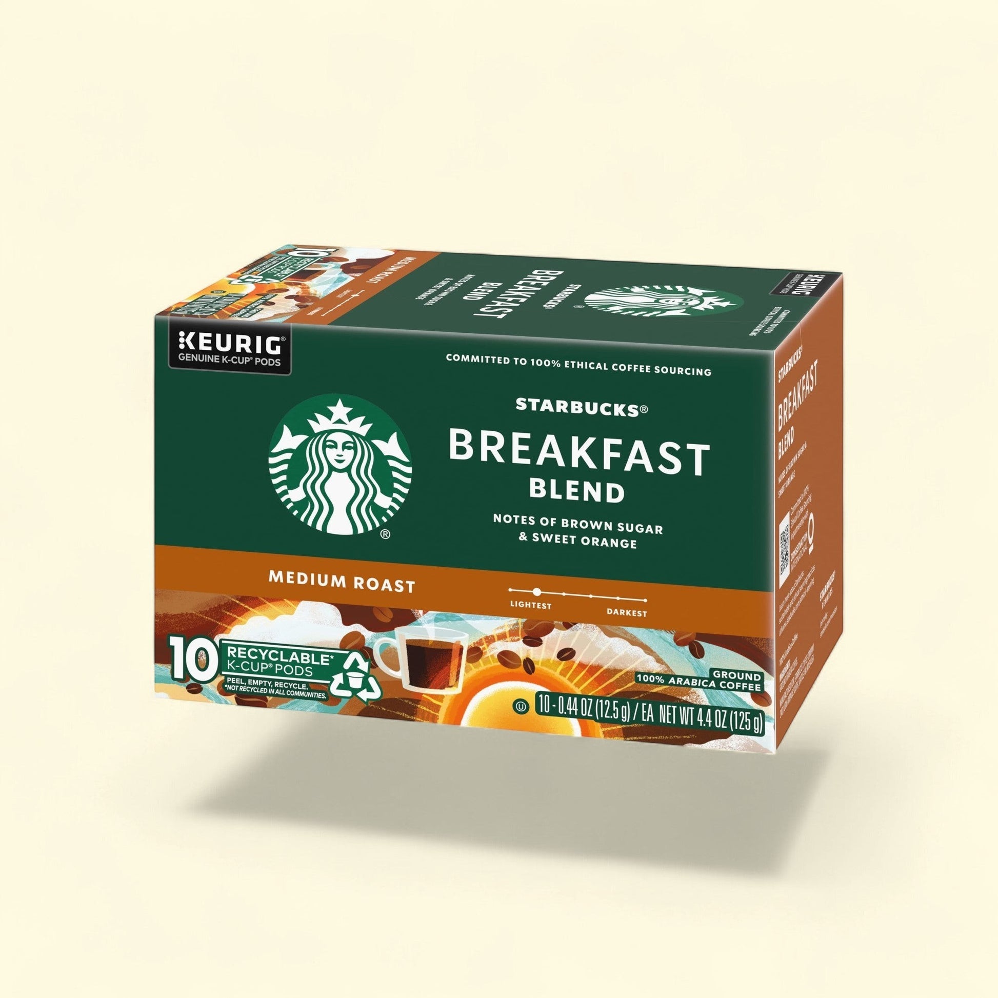 Treatspree Starbucks Breakfast Blend K-Cup Coffee Pods, medium roast, 10 count, notes of brown sugar & sweet orange.