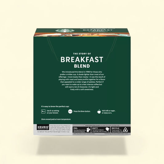 Treatspree Starbucks Breakfast Blend K-Cup Coffee Pods, medium roast, 32 count, 100% arabica beans.