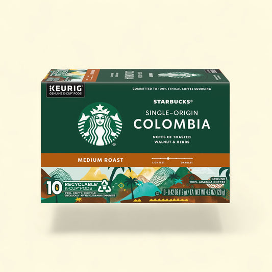 Treatspree Starbucks Colombia Medium Roast K-Cup Coffee Pods, 10 count. Single-origin, 100% Arabica coffee.