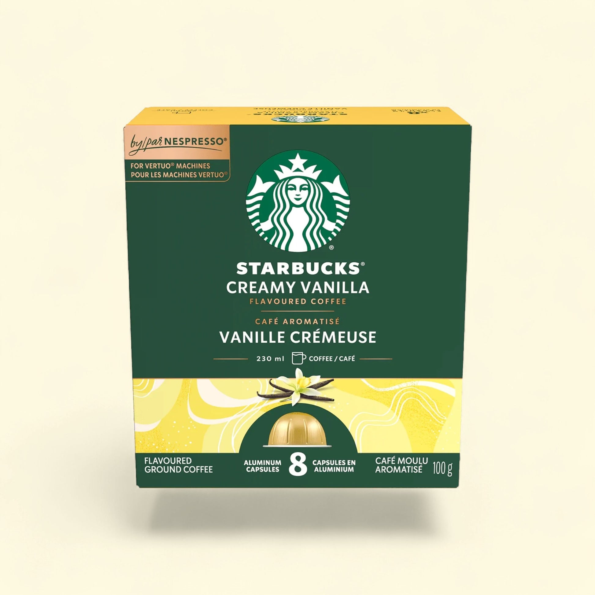 Treatspree Starbucks By Nespresso Vertuo Line Creamy Vanilla 8 count aluminum coffee capsules with vanilla bean