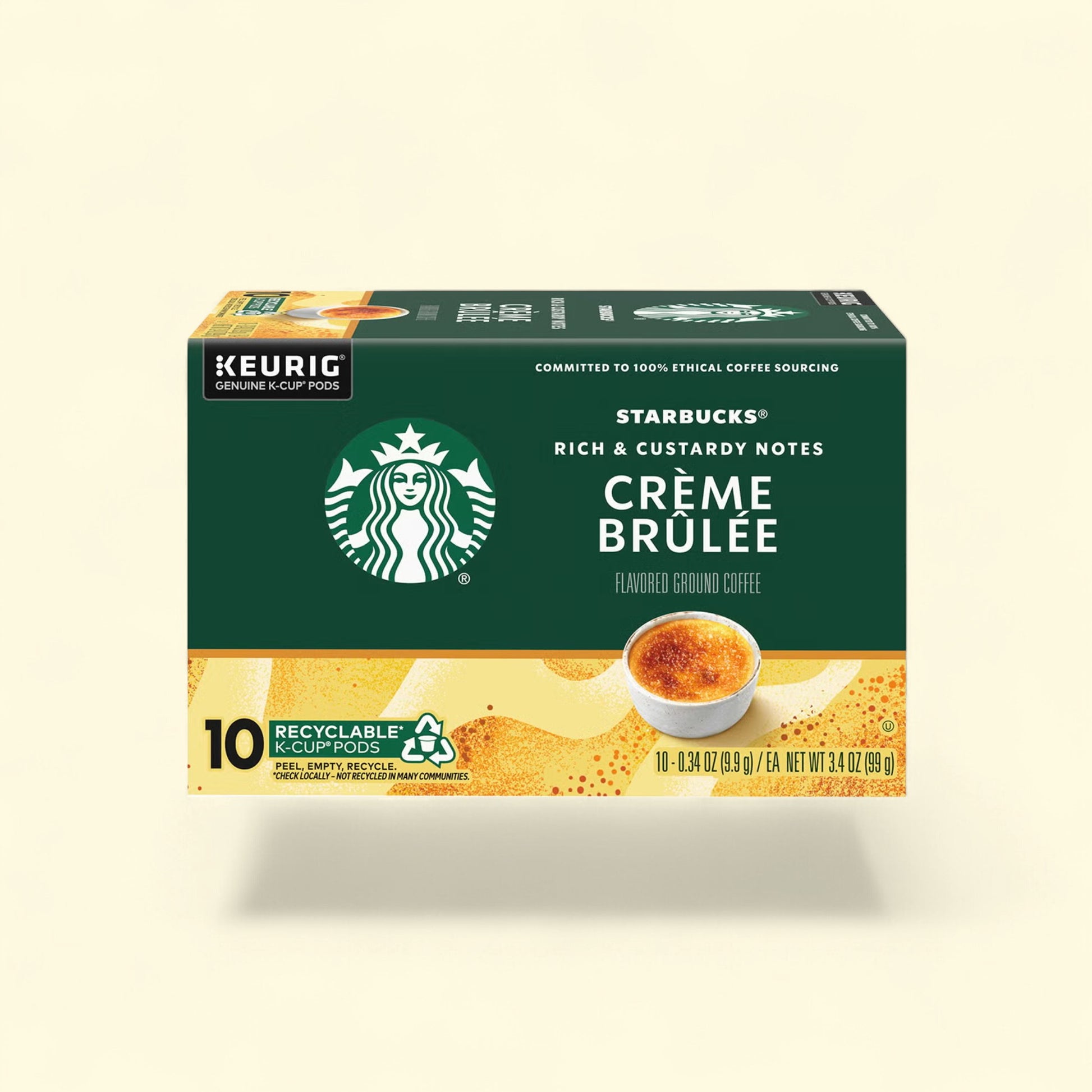 Treatspree Starbucks Crème Brûlée K-Cup Coffee Pods, 10 count, rich and custardy notes, flavored ground coffee.