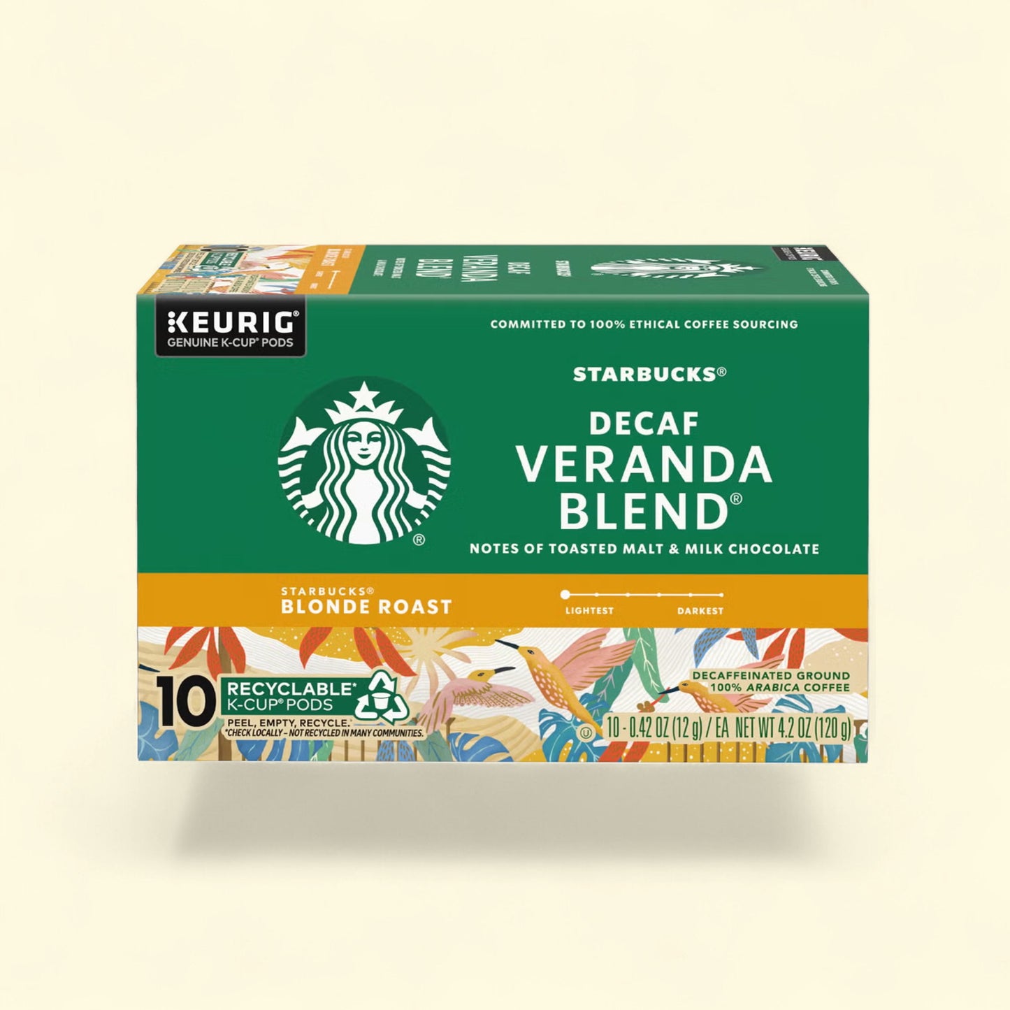 Treatspree Starbucks Decaf Veranda Blend Blonde Roast K-Cup Coffee Pods, 10 count. Notes of toasted malt and milk chocolate.