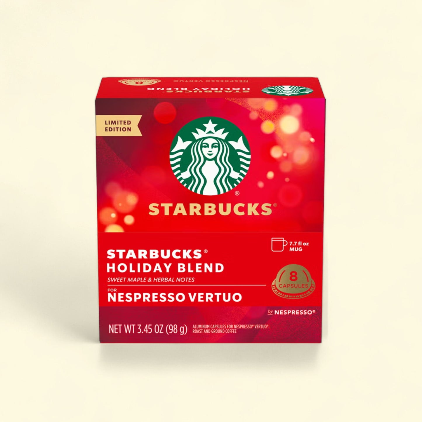 Treatspree Starbucks Holiday Blend Medium Roast Coffee Pods for Nespresso Vertuo, 8 count, limited edition