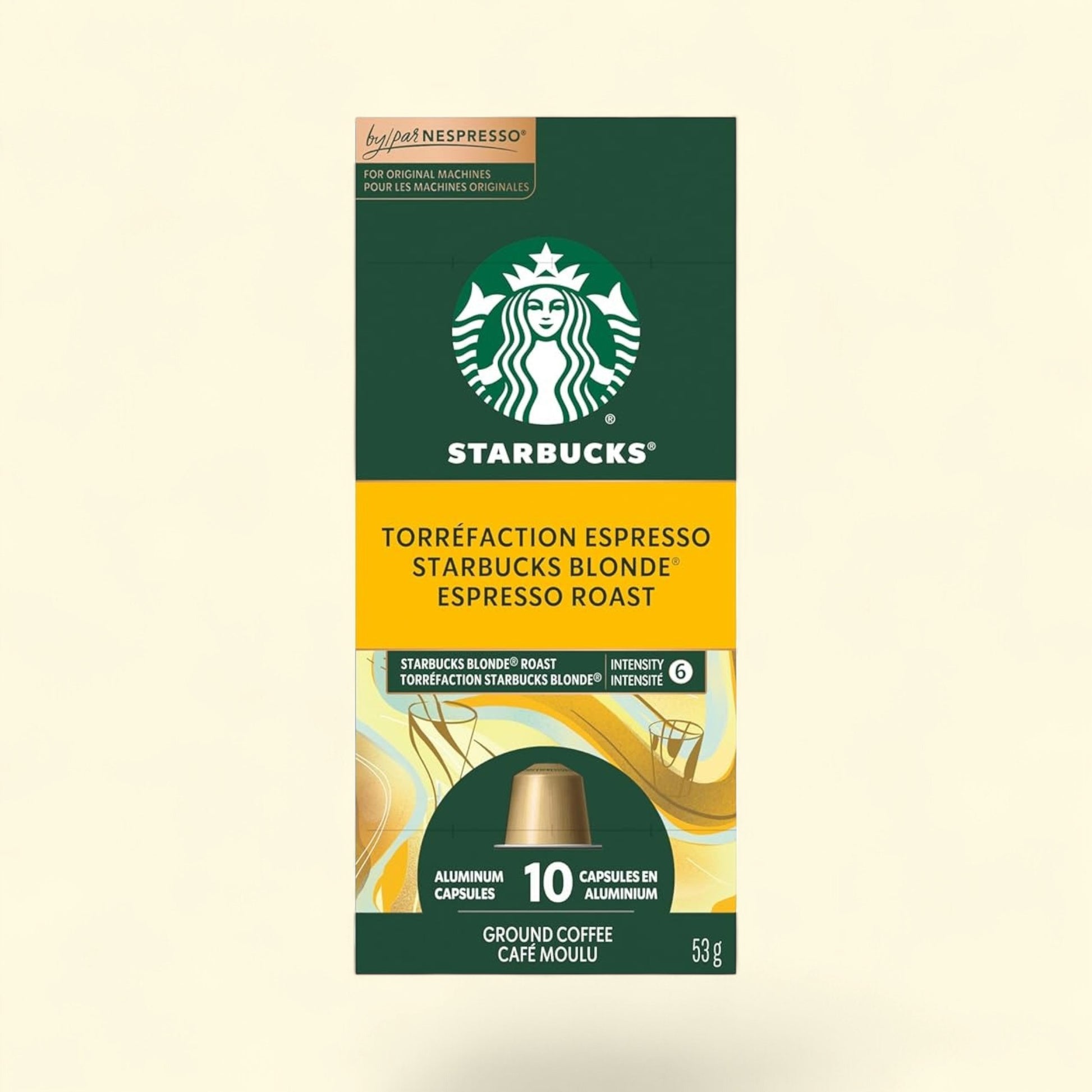 Treatspree Starbucks by Nespresso Original Line Blonde Espresso Roast coffee pods, 10ct aluminum capsules, intensity 6.