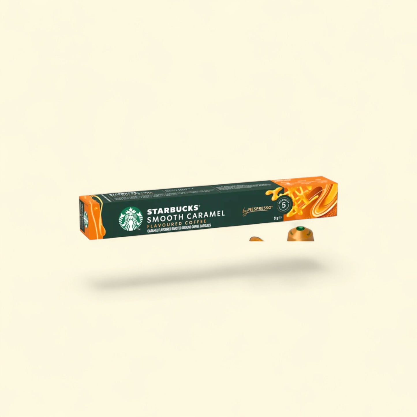 Treatspree Starbucks by Nespresso Smooth Caramel flavored coffee pods, 10 count, aluminum capsules.
