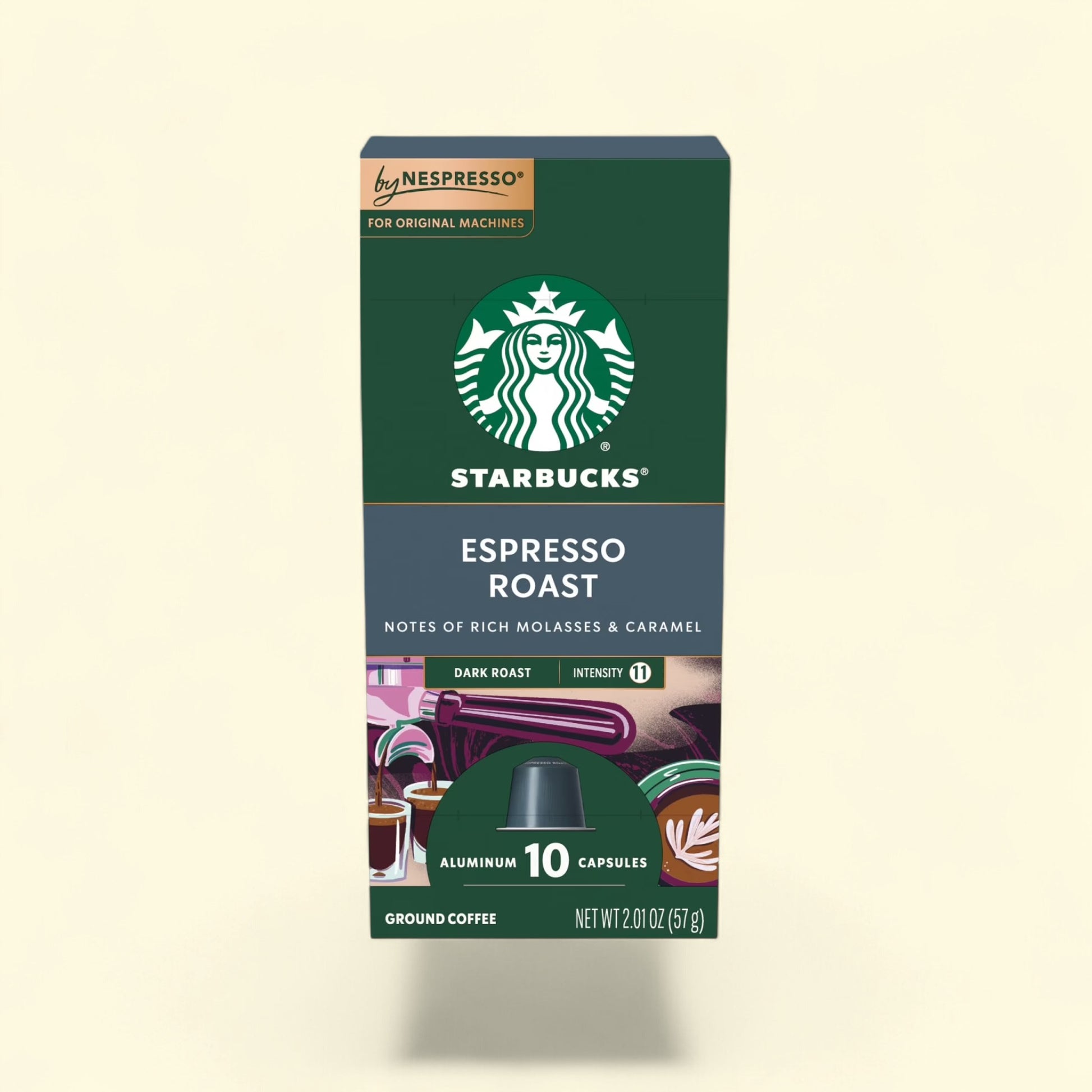 Treatspree Starbucks by Nespresso Espresso Dark Roast coffee pods, 10 count, aluminum capsules, intensity 11.