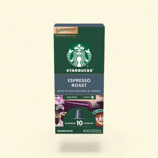 Treatspree Starbucks By Nespresso Espresso Roast 10 count aluminum capsules for Nespresso Original Machines, dark roast, intensity 11.