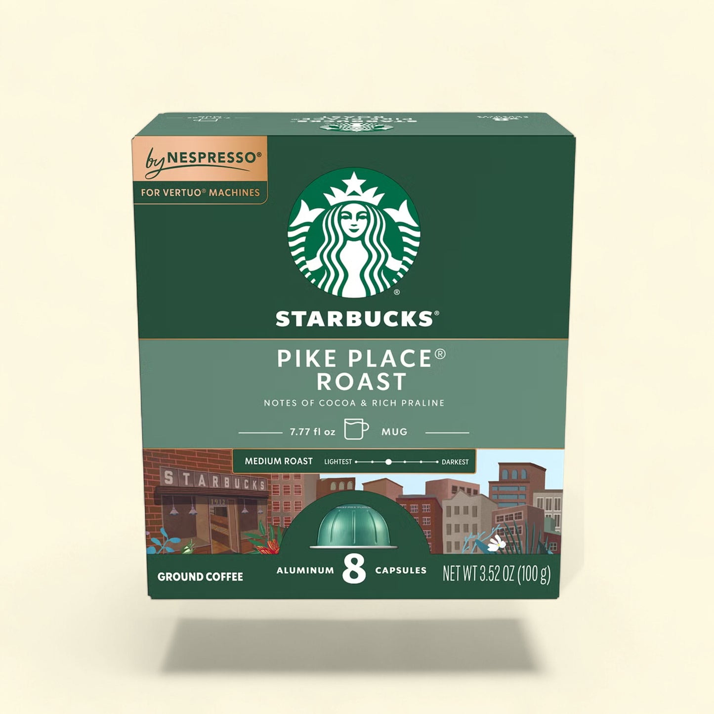 Treatspree Starbucks by Nespresso Pike Place Roast medium roast coffee capsules, 8 count, notes of cocoa and rich praline.