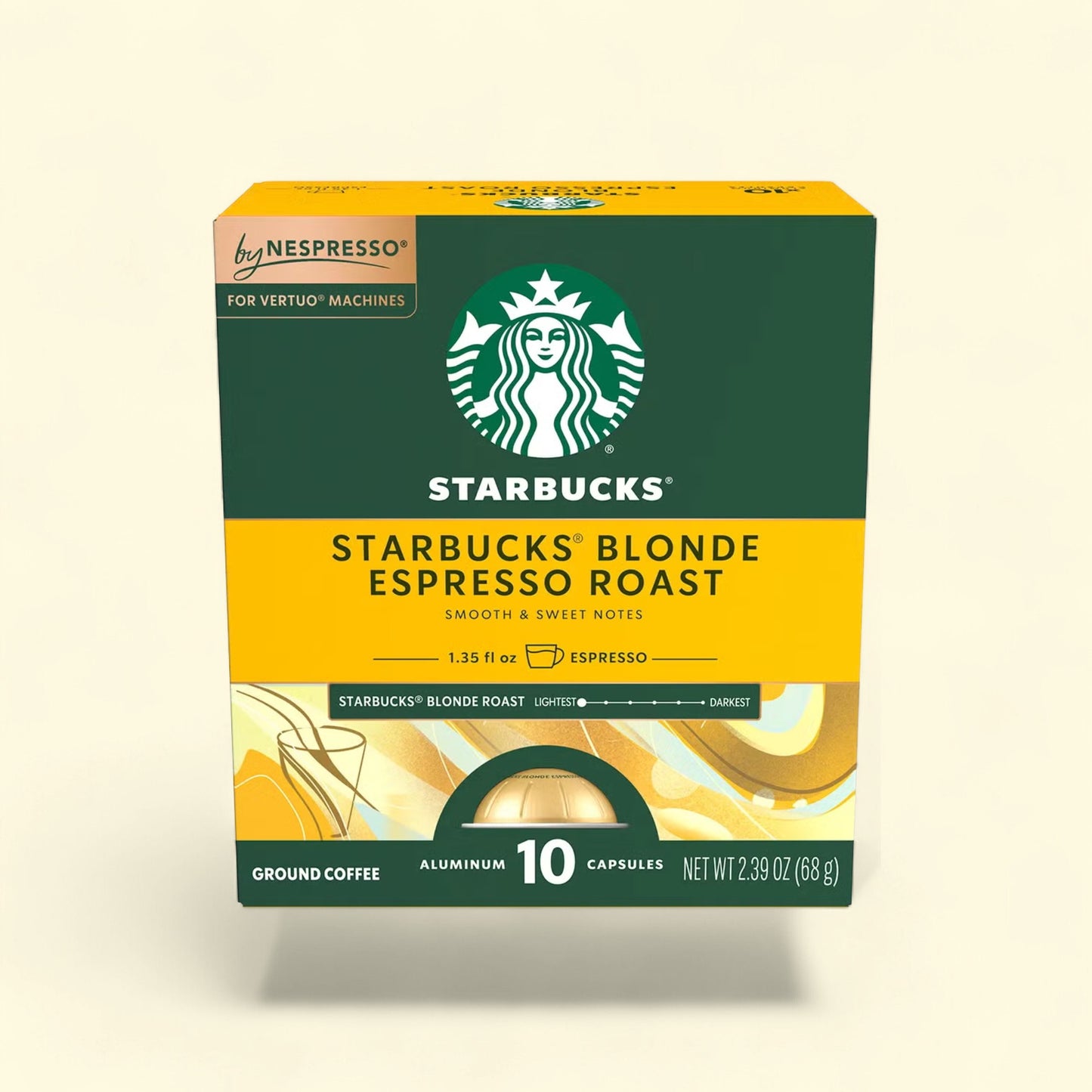 Treatspree Starbucks by Nespresso Vertuo Line Blonde Espresso Roast coffee capsules, 10 count, aluminum, intensity 6.