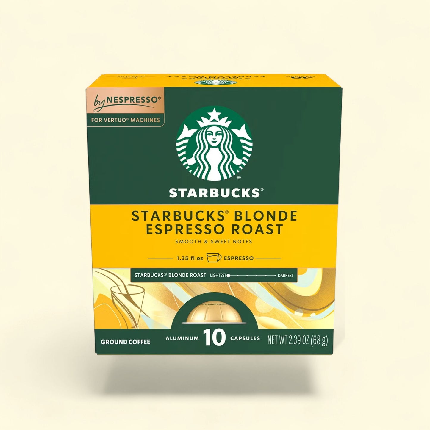 Treatspree Starbucks By Nespresso Vertuo Line Blonde Espresso Roast coffee capsules, 10 ct. Blonde roast with smooth & sweet notes.