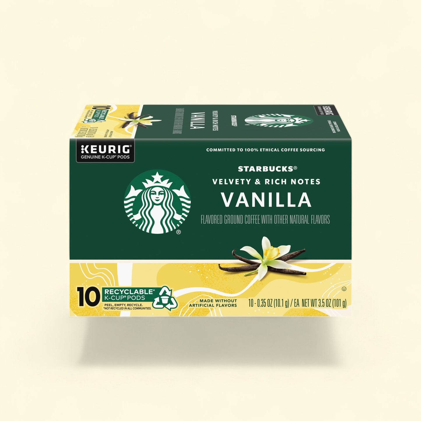 Treatspree Starbucks Vanilla K-Cup Coffee Pods, 10 count, featuring velvety & rich notes of vanilla flavored ground coffee.