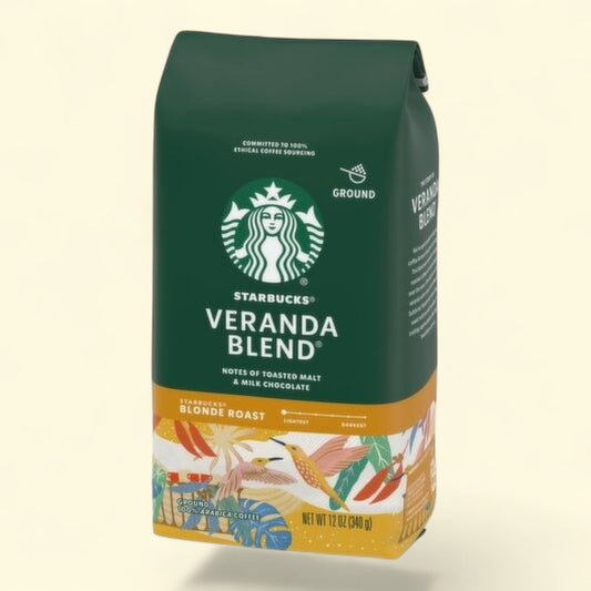 Treatspree Starbucks Veranda Blend Blonde Roast ground coffee bag with notes of toasted malt and milk chocolate.