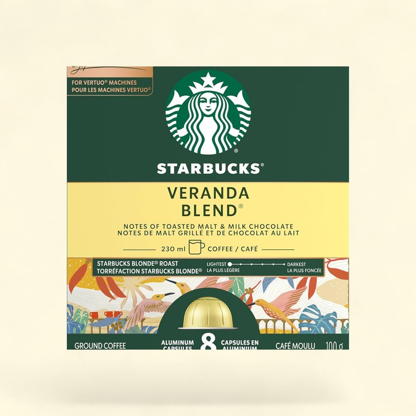 Treatspree Starbucks Veranda Blend Blonde Roast coffee capsules, 8 count, with notes of toasted malt and milk chocolate.