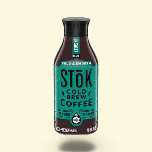 Treatspree Stok Unsweet Cold Brew Black Iced Coffee, 48 oz carton. Bold & Smooth, 10-hr brew.