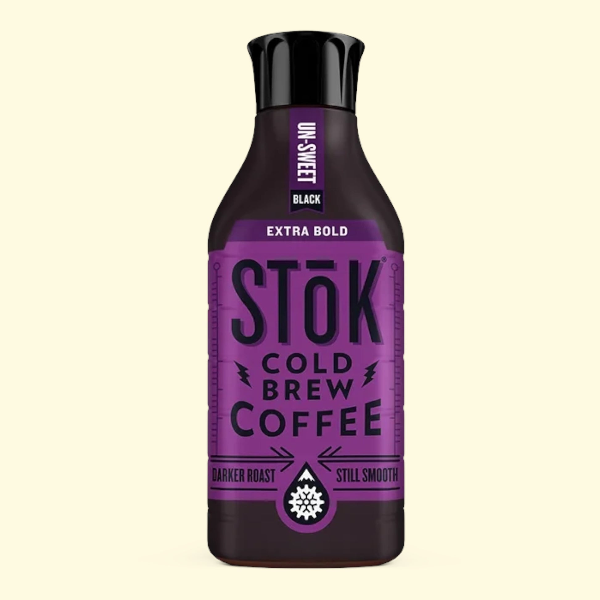 Treatspree SToK Extra Bold Unsweet Dark Roast Black Cold Brew Coffee, 48 oz bottle. Unsweetened, ready-to-drink iced coffee.