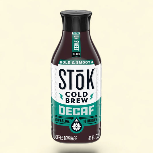 Treatspree SToK Decaf Unsweetened Cold Brew Coffee, 48 oz bottle. Bold & Smooth, low & slow brewed for 10 hours.