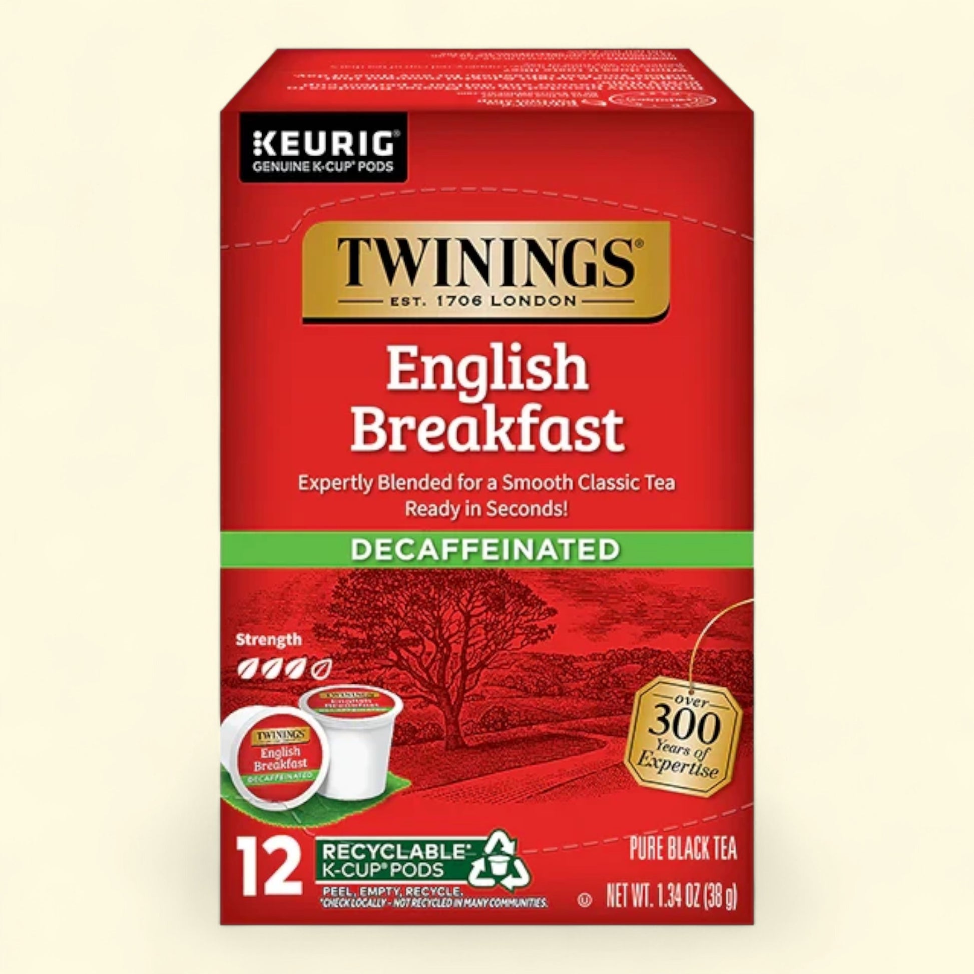 Treatspree Twinings Of London English Breakfast Decaffeinated Black Tea K-Cups, 12 count. Pure black tea.